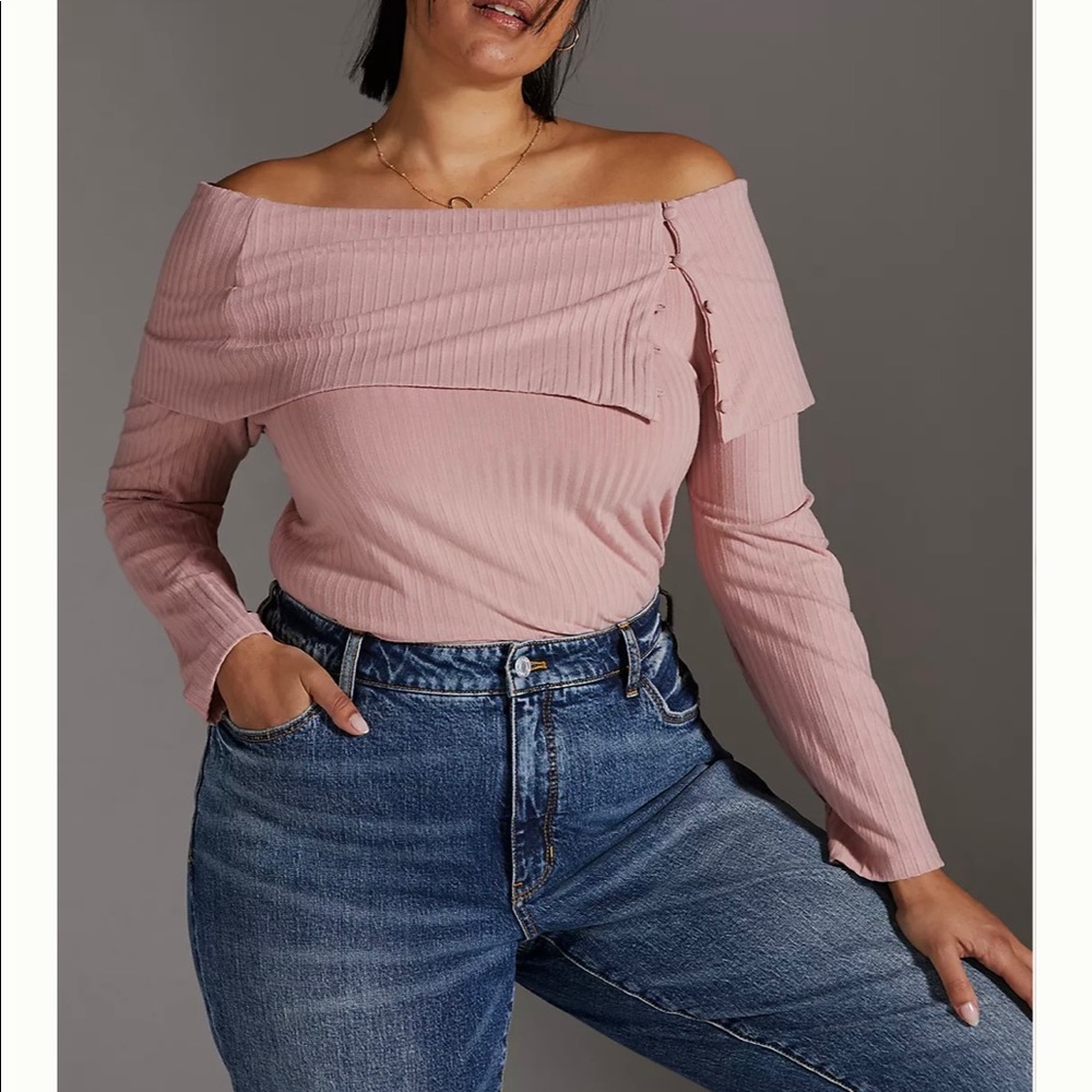 NWT XL Anthropology Mauve Off-The-Shoulder Top